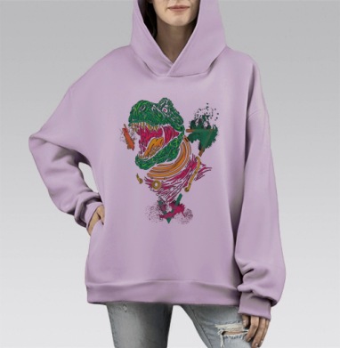 Красочный динозавр, Hoodie Mono Fiolet, оверсайз, утепленная