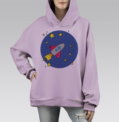 Яркий детский космический корабль в полёте, Hoodie Mono Fiolet, оверсайз, утепленная