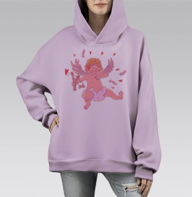 Купидон с рогаткой, Hoodie Mono Fiolet, оверсайз, утепленная