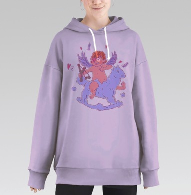 Купидон с рогаткой на облачной лошадке, Hoodie Long Oversize Fiolet