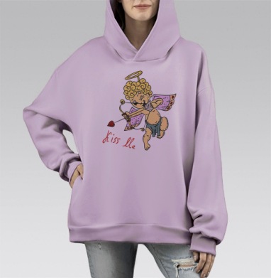 Купидон стреляет из лука, Hoodie Mono Fiolet, оверсайз, утепленная