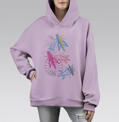 Кузнечики и хаос, Hoodie Mono Fiolet, оверсайз, утепленная