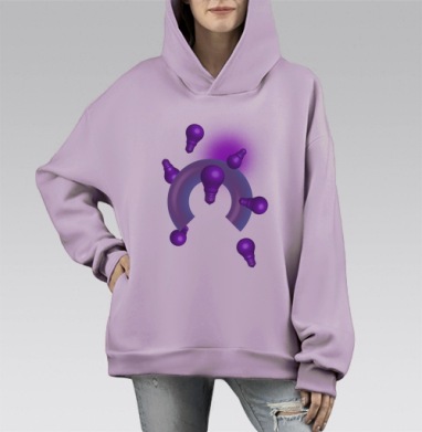 Лампочки и лого, Hoodie Mono Fiolet, оверсайз, утепленная