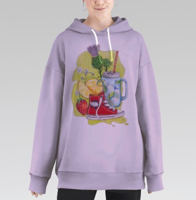 Летнее настроение похода за ягодами в удобных кедах, Hoodie Long Oversize Fiolet