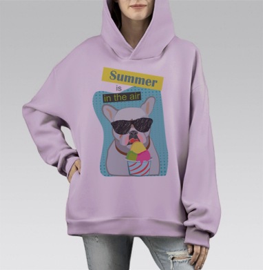 Летняя тема, Hoodie Mono Fiolet, оверсайз, утепленная