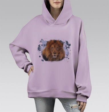 Лев арт принт, Hoodie Mono Fiolet, оверсайз, утепленная