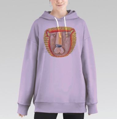 Лев, карандашная техника. портрет льва, Hoodie Long Oversize Fiolet