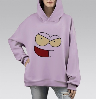 Лицо с хитрой улыбкой серый фон, Hoodie Mono Fiolet, оверсайз, утепленная