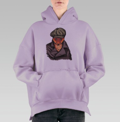 Лис в пальто и кепке городской стиль лис, Hoodie Oversize Fiolet, утепленная