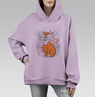 Лиса с уткой, Hoodie Mono Fiolet, оверсайз, утепленная
