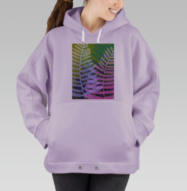 Листья папоротника с зелёным жёлтым и розовым оттенками, Hoodie Oversize Fiolet