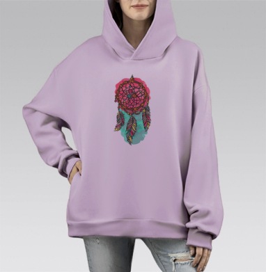 Ловец снов и пятна краски., Hoodie Mono Fiolet, оверсайз, утепленная