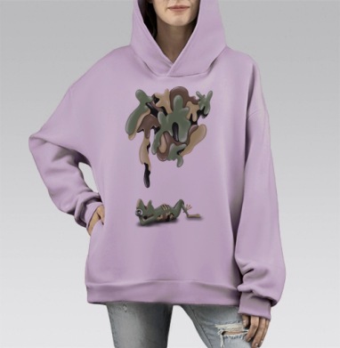 Лягушка цвета хаки, Hoodie Mono Fiolet, оверсайз, утепленная