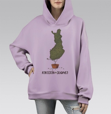 Любовь к Финляндии зелёный куст форма, Hoodie Mono Fiolet, оверсайз, утепленная