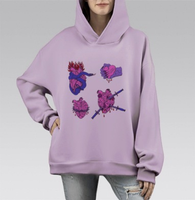 Любовь зла., Hoodie Mono Fiolet, оверсайз, утепленная