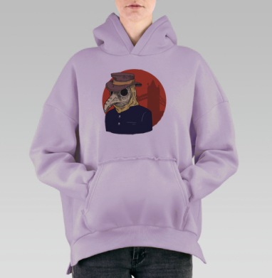 Маска чумного доктора с красным кругом на фоне Лондонского моста, Hoodie Oversize Fiolet, утепленная