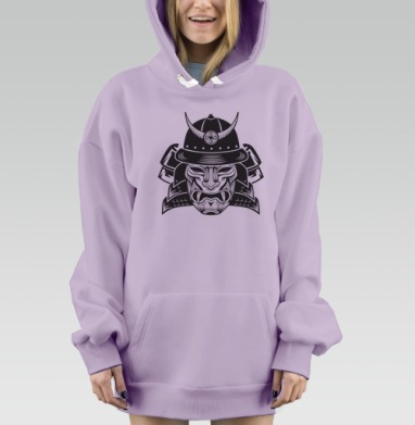 Маска самурая черно белая на сером фоне, Hoodie Mjhigh Dig Mel, Fiolet, утепленная