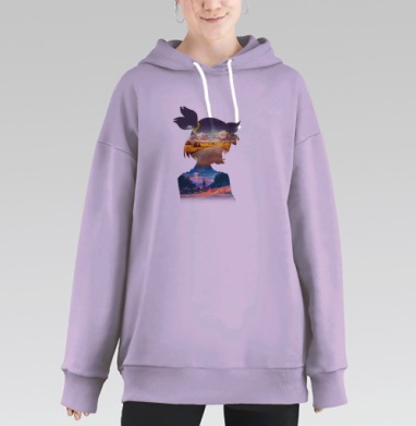 Мечтательность Пейзаж Человек Вдали, Hoodie Long Oversize Fiolet