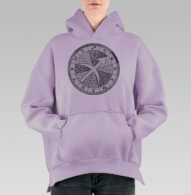 Медитативный рисунок знака зодиака стрелец астрология жизнь, Hoodie Oversize Fiolet, утепленная
