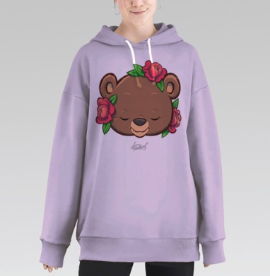 Медведь и пионы, Hoodie Long Oversize Fiolet