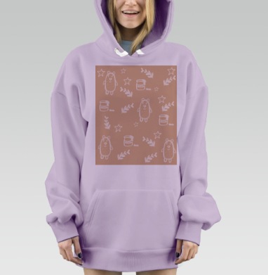Медведи с мёдом и звёздами на бежевом фоне для детей, Hoodie Mjhigh Dig Mel, Fiolet, утепленная