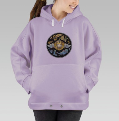 Мифологическое Существо с Крыльями и Рыбами на Черном фоне, Hoodie Oversize Fiolet