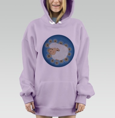 Милая овечка в круге одуванчиков светлая радостная атмосфера, Hoodie Mjhigh Dig Mel, Fiolet, утепленная