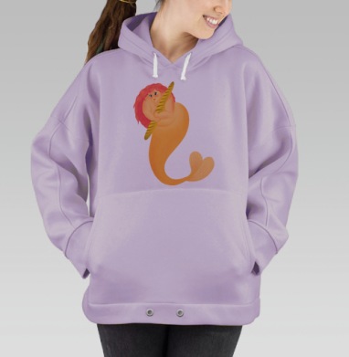Милая русалка с французским багетом на нежном фоне, Hoodie Oversize Fiolet