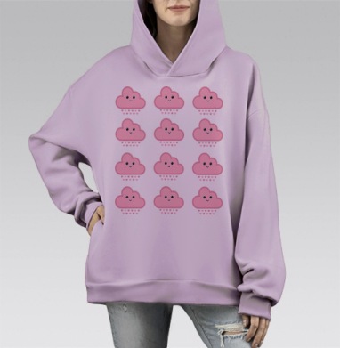 Милые розовые облачка, Hoodie Mono Fiolet, оверсайз, утепленная