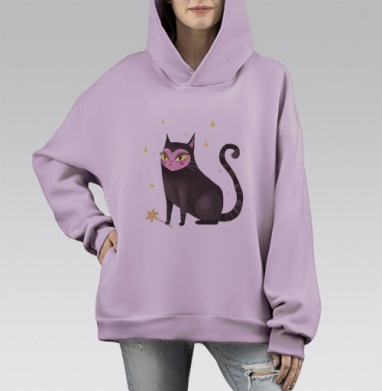 Милый Фамильяр, Hoodie Mono Fiolet, оверсайз, утепленная