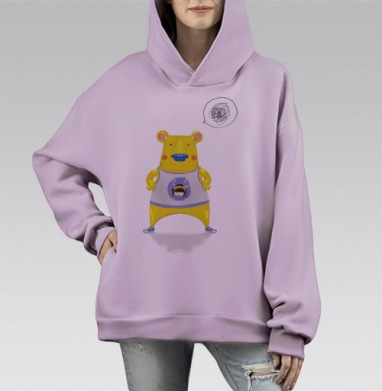 Милый медведь, Hoodie Mono Fiolet, оверсайз, утепленная