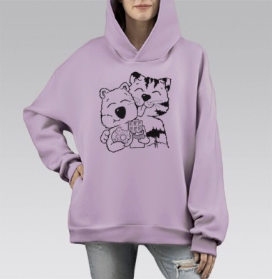 Мистер Тигр и Господин Вомбат, Hoodie Mono Fiolet, оверсайз, утепленная