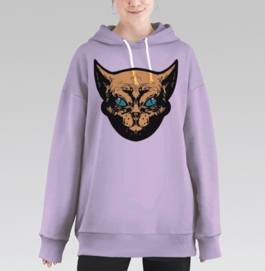 Мистический взгляд кошки в голубых глазах лица кошки, Hoodie Long Oversize Fiolet