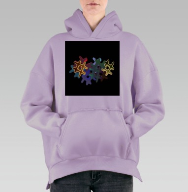 Множество объёмных цветных решёток на чёрном фоне, Hoodie Oversize Fiolet, утепленная