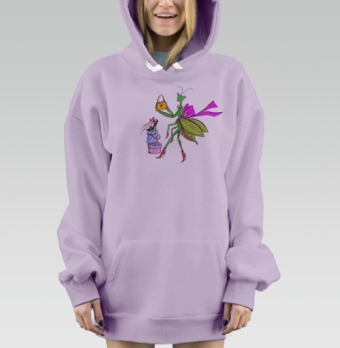 Модная богомола с сумкой и подарками в розовой ленте, Hoodie Mjhigh Dig Mel, Fiolet, утепленная