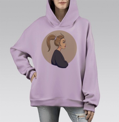 Модная девушка с хвостиком, Hoodie Mono Fiolet, оверсайз, утепленная