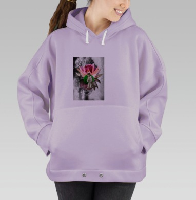 Молящийся ребёнок у цветка лотоса черно-белый фон, Hoodie Oversize Fiolet