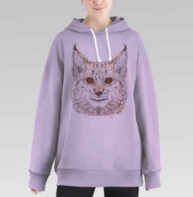 Морда рыси с выразительным взглядом и детальной текстурой шерсти, Hoodie Long Oversize Fiolet