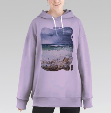 Морской пейзаж волны после шторма морская пена, Hoodie Long Oversize Fiolet
