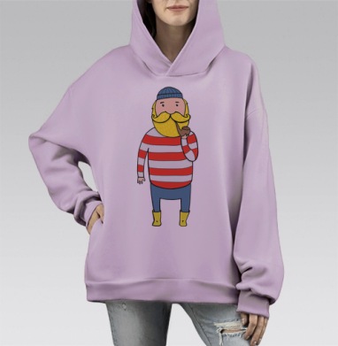 Морячок с трубкой, Hoodie Mono Fiolet, оверсайз, утепленная
