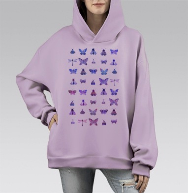 Мотыльки и бабочки, Hoodie Mono Fiolet, оверсайз, утепленная