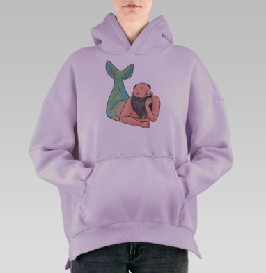 Мужчина русалка с бородой мягкие оттенки борода хвост русалки, Hoodie Oversize Fiolet, утепленная