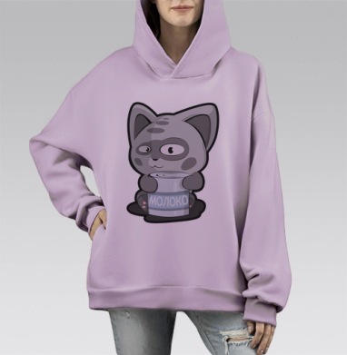МЯУ  МОЛОКО, Hoodie Mono Fiolet, оверсайз, утепленная