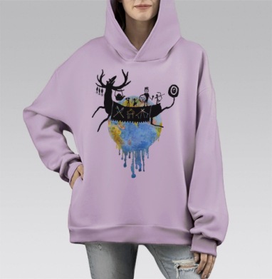 На олене вокруг света, Hoodie Mono Fiolet, оверсайз, утепленная