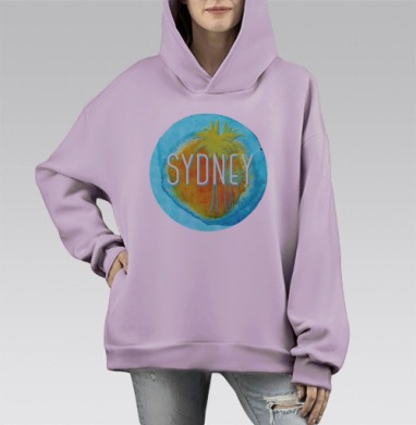 На ракете в Сидней, Hoodie Mono Fiolet, оверсайз, утепленная