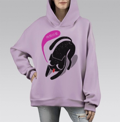 Надпись на японском пора любви, Hoodie Mono Fiolet, оверсайз, утепленная