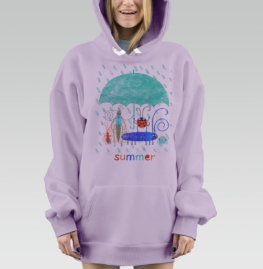 Насекомые под зонтом в летнем дожде summer, Hoodie Mjhigh Dig Mel, Fiolet, утепленная