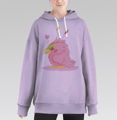 Нежно розовый зефирный попугайчик лучший друг, Hoodie Long Oversize Fiolet