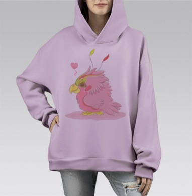 Нежно розовый зефирный попугайчик лучший друг, Hoodie Mono Fiolet, оверсайз, утепленная