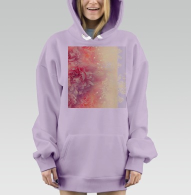 Нежные розовые пионы весеннее цветение красивые цветы, Hoodie Mjhigh Dig Mel, Fiolet, утепленная